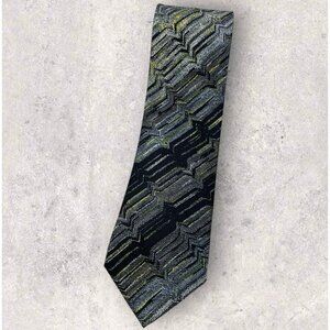 MISSONI Silk Tie ITALY Black Gray  Yellow Geometric W:3.7" EUC
